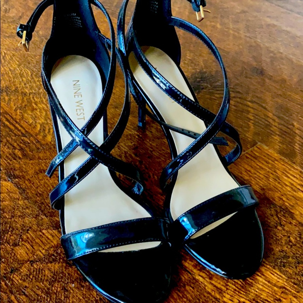 shiny black Nine West heels